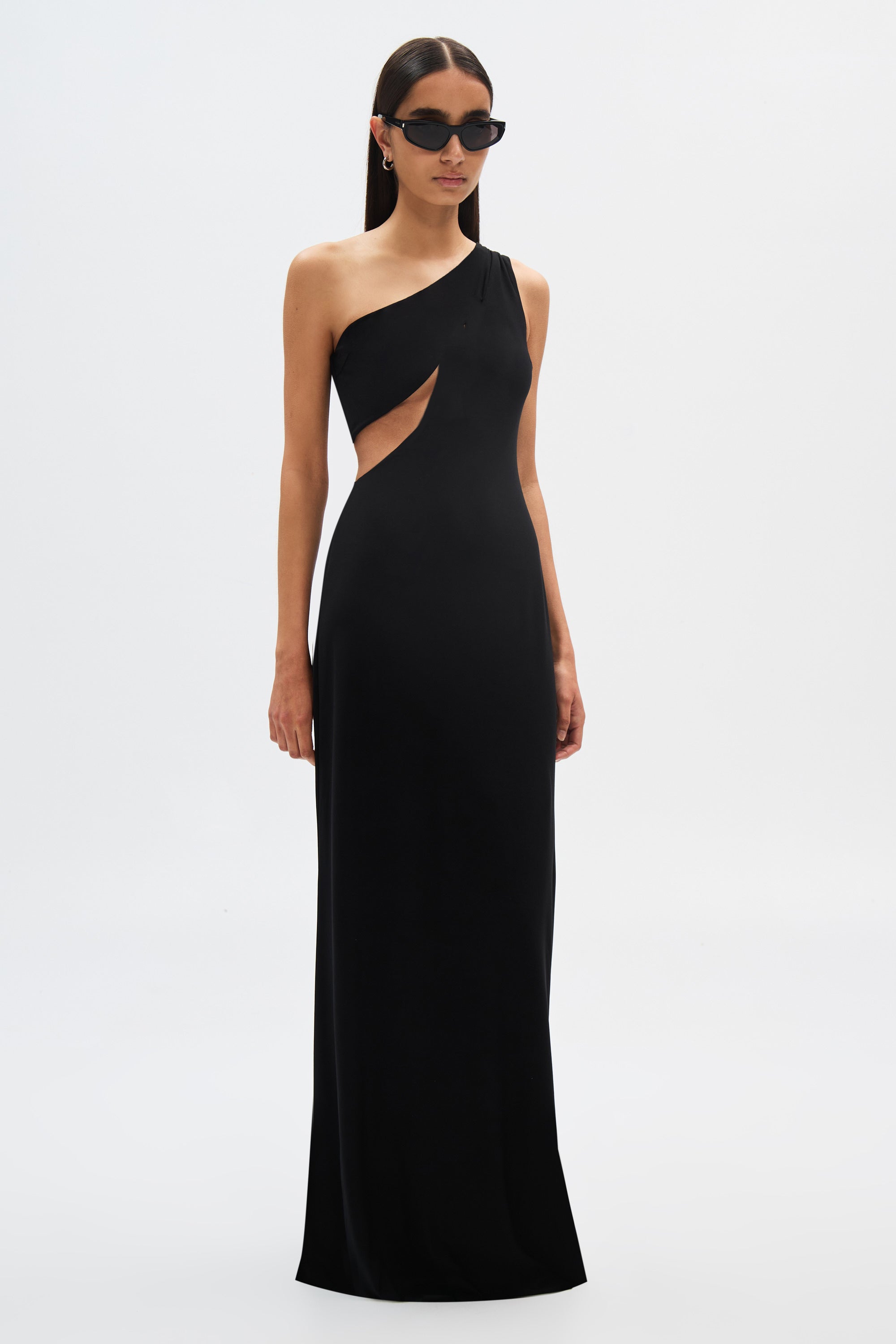 MISHA (black) Demi one shoulder cut out gown