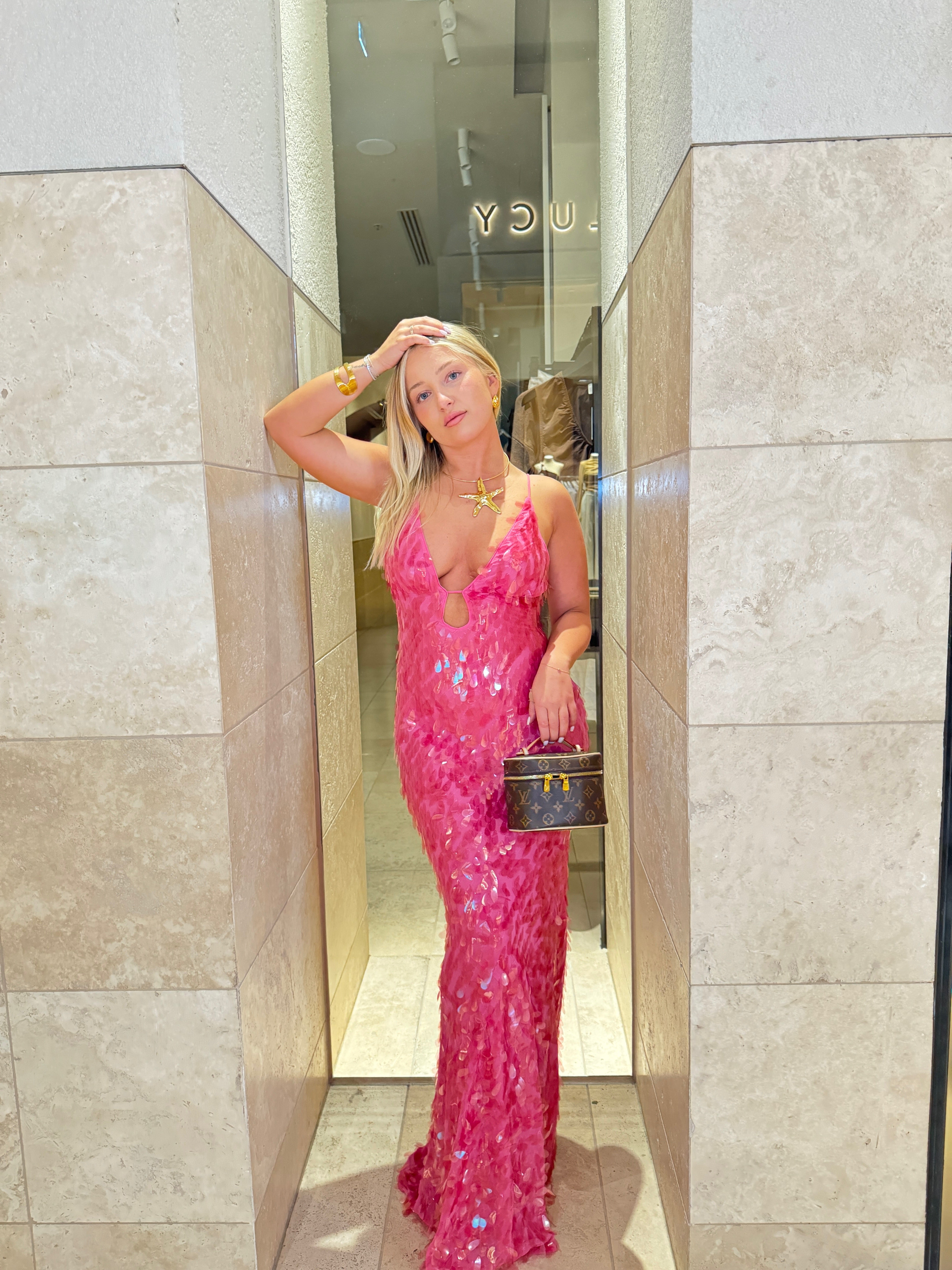 misha hot pink dress Misha Sapphire Sequin Dress in Fuschia HONEY HIRE BOUTIQUE