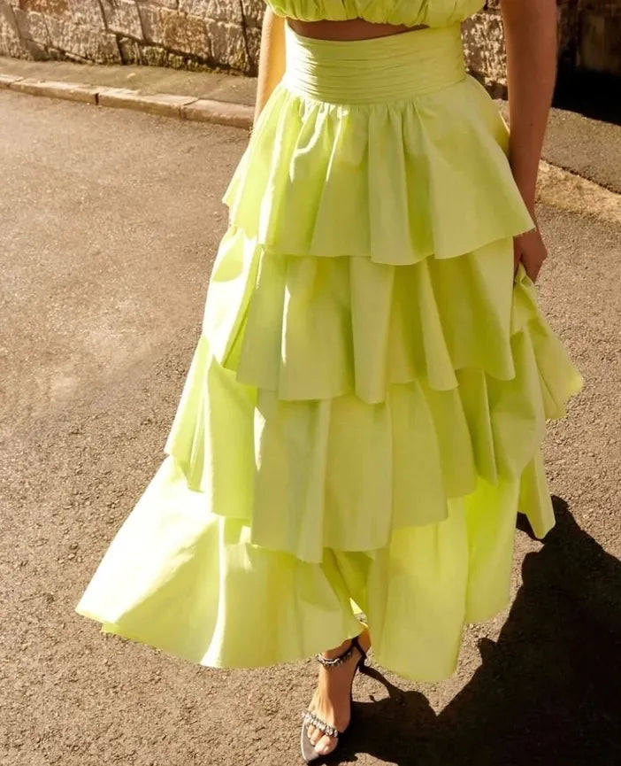 AJE (lime green) Medina Tiered midi SKIRT ONLY | Rent My Style Boutique AJE (lime green) Medina Tiered midi SKIRT ONLY | Rent My Style Boutique