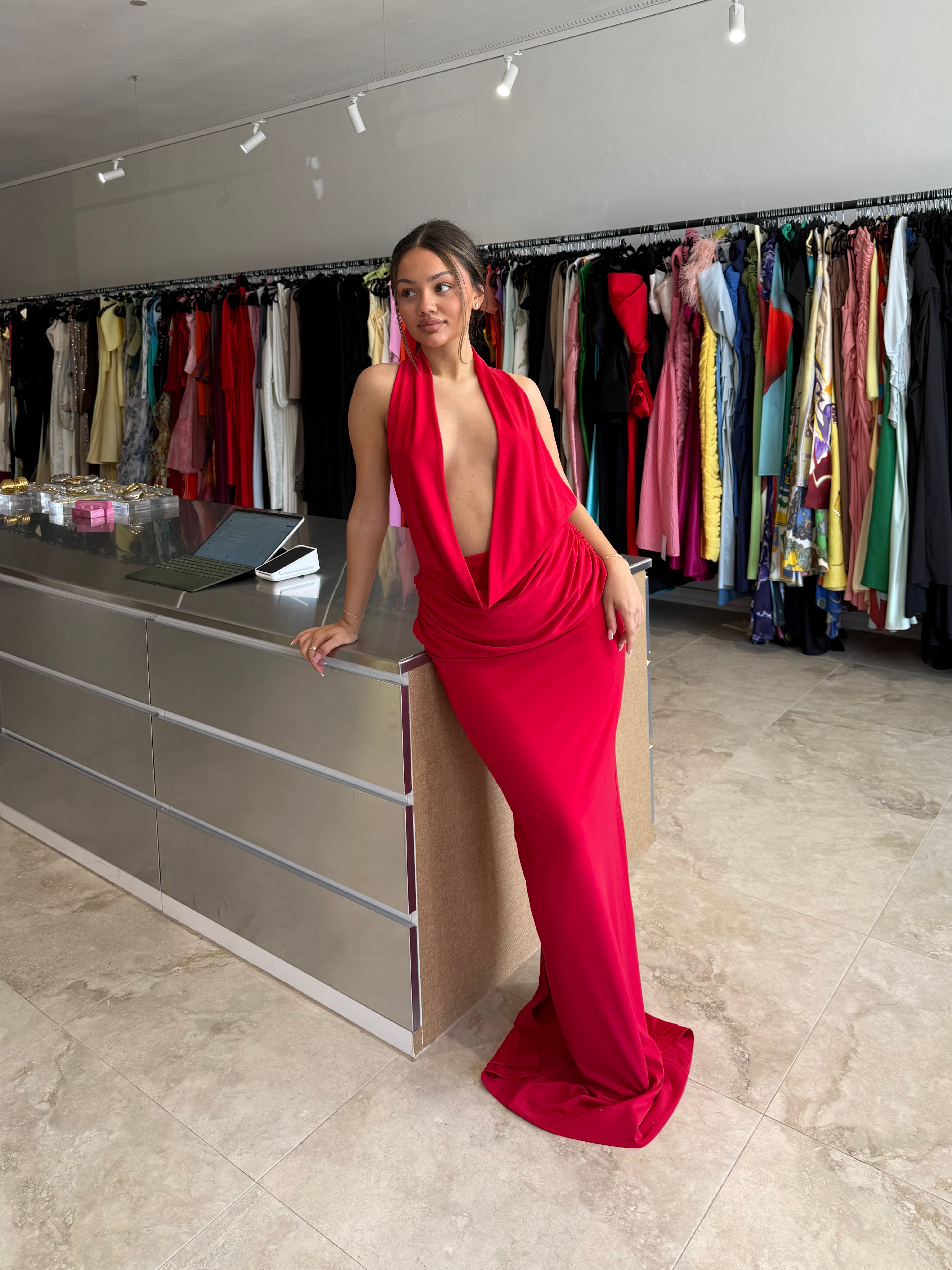 MISHA (red) Vanessa jersey halter maxi | Rent My Style Boutique MISHA (red) Vanessa jersey halter maxi | Rent My Style Boutique