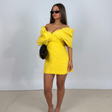 RACHEL GILBERT (yellow) Xavier bow off shoulder mini