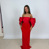 SOLACE LONDON (red) Arla off shoulder gown