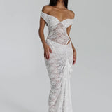 NATALIE ROLT (white) Audrey off shoulder lace maxi
