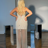 ROSIE ETIENNE (white) Lustre Pearl Beaded Gown