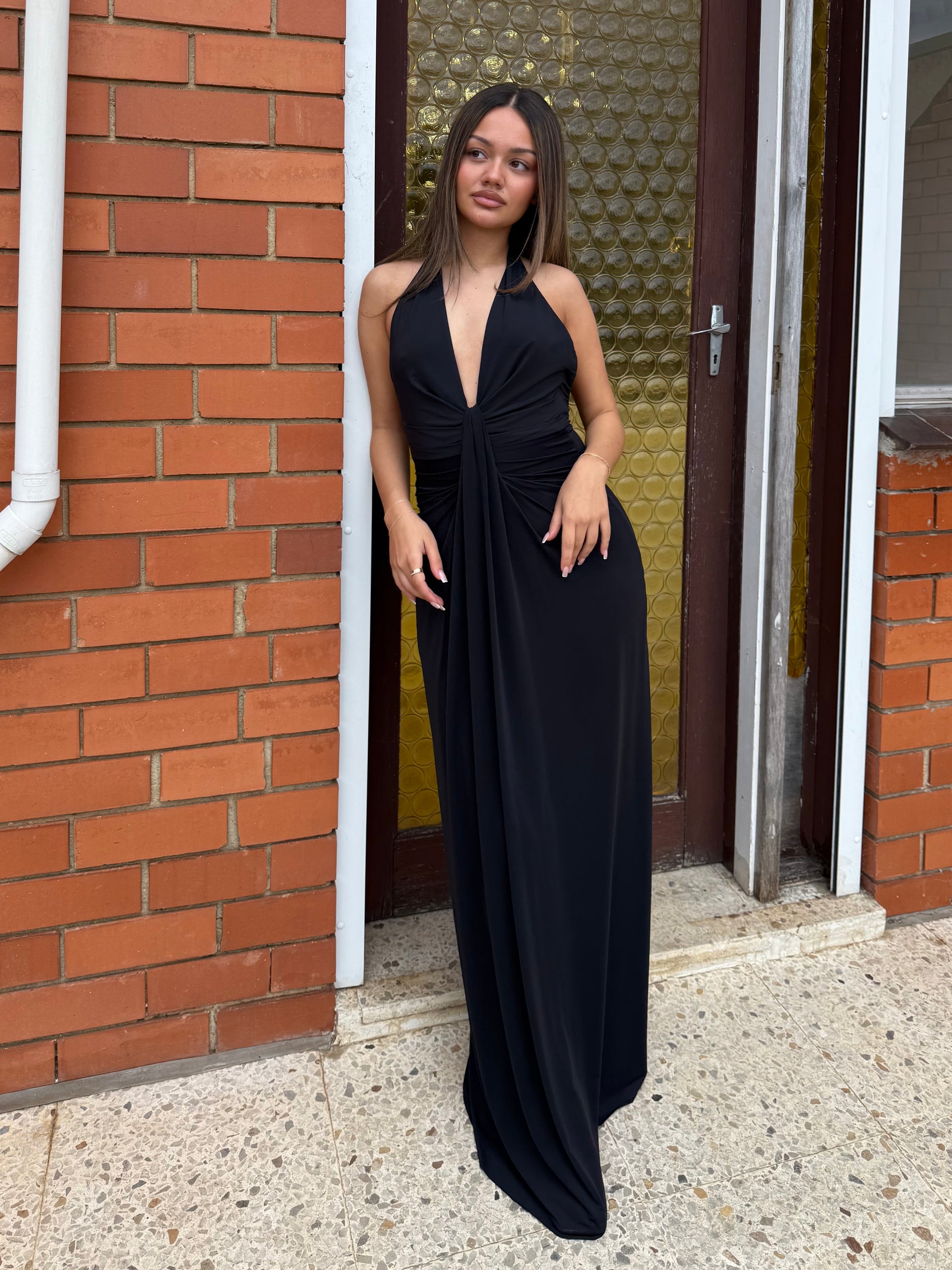 BEC AND BRIDGE (black) Tillie drape halter maxi
