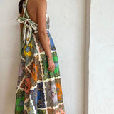 ALEMAIS (multicolor) Trippy Troppo halter backless midi
