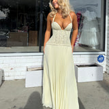 FENITY (butter yellow) Gaia pleated halter maxi