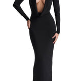 HOUSE OF CB (black) Saskia long sleeve plunge neck