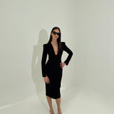 ALEX PERRY (black) Long sleeve V neck midi