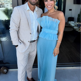 LIDEE (blue) Masquerade strapless pleated maxi