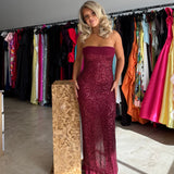 FAIT PAR FOUTCH (ruby red) Elizabeth sequin strapless maxi