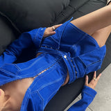 DION LEE (royal blue) denim corset skirt set