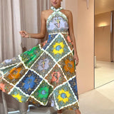 ALEMAIS (multicolor) Trippy Troppo halter backless midi