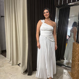 ACLER (white) Grangecourt one shoulder pleated maxi