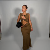 CHRISTOPHER ESBER  (tan/brown) compact rib frequency crystal stone multi gather midi