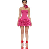 FANCI CLUB (pink) rosette mini skirt and corset set