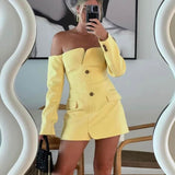 SIR THE LABEL (yellow) Sandrine off the shoulder tailored blazer mini