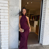 MISHA (wine) Evianna halter bow gown