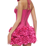 FANCI CLUB (pink) rosette mini skirt and corset set