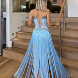 VILDANE KAMEROLLI (blue) Glacier Fringe Gown