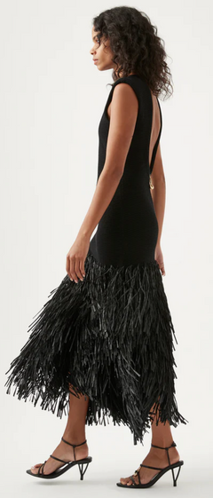 AJE (black) Rushes Raffia Knit feather midi