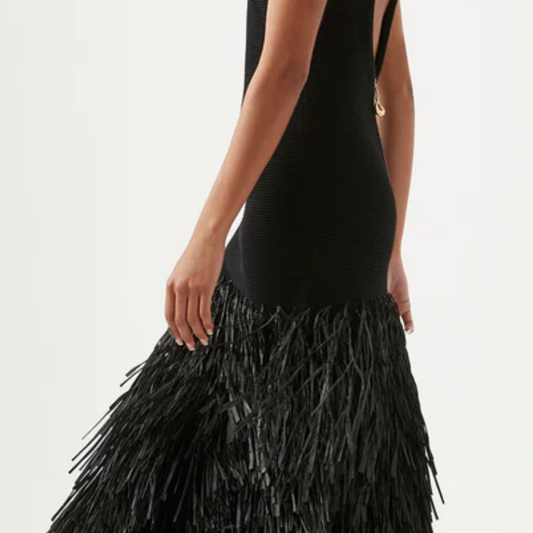 AJE (black) Rushes Raffia Knit feather midi | Rent My Style Boutique AJE (black) Rushes Raffia Knit feather midi | Rent My Style Boutique