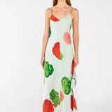 OROTON (green/red) Posie silk slip midi