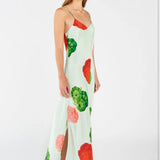 OROTON (green/red) Posie silk slip midi