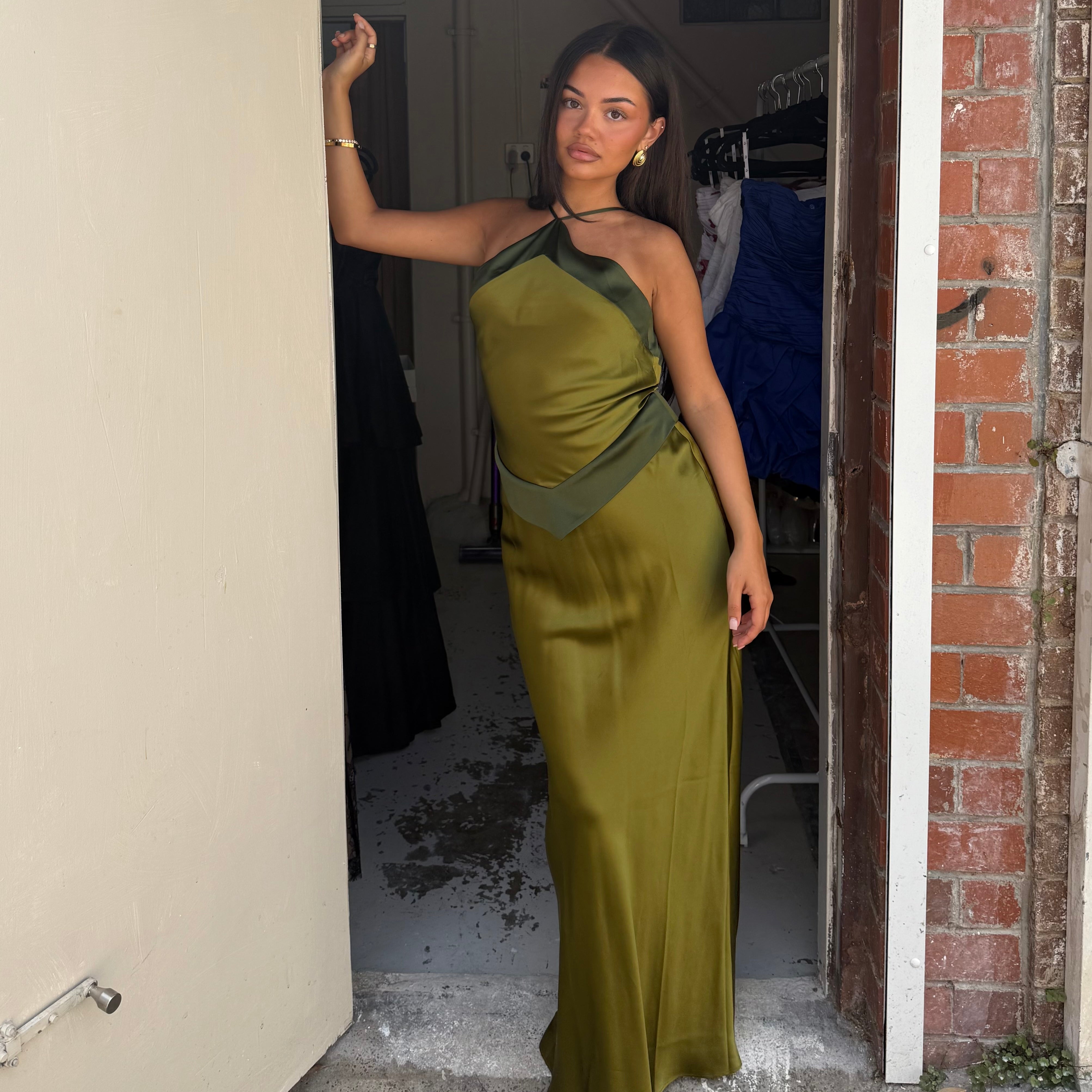 REFORMATION (olive/green) Jillian silk midi | Rent My Style Boutique REFORMATION (olive/green) Jillian silk midi | Rent My Style Boutique