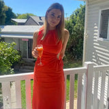 SIR THE LABEL (red) Linen High Neck Cut Out Midi