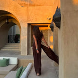 MISHA (brown) Sisal one shoulder mesh maxi