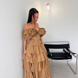 AJE (tan/brown) Eleni Tiered Maxi frill skirt/top set