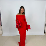 SOLACE LONDON (red) Talia off shoulder maxi