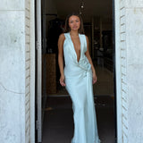 MISHA (ice blue) Harlow satin maxi
