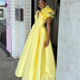 BARIANO (yellow) Mirella v neck ruffle gown