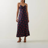 OROTON (red/navy) Dutch Tulip silk slip midi