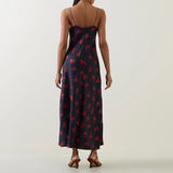 OROTON (red/navy) Dutch Tulip silk slip midi