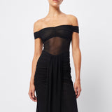 MOSSMAN (black) Rebound off shoulder mesh maxi