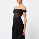 MOSSMAN (black) Rebound off shoulder mesh maxi