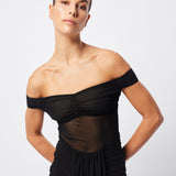MOSSMAN (black) Rebound off shoulder mesh maxi