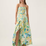 AJE (green/blue) Floral haze Violette bubble hem maxi