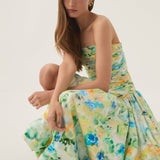 AJE (green/blue) Floral haze Violette bubble hem maxi