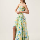 AJE (green/blue) Floral haze Violette bubble hem maxi