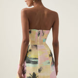 AJE (baby yellow/pink) Sunset sky strapless mini