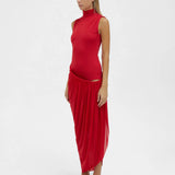 CHRISTOPHER ESBER (red) sheer jersey ruched coil tank midi