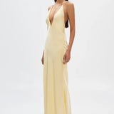 MISHA (yellow/butter) The Honor satin v-neck bow maxi