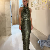 PORTIA AND SCARLETT (olive green) Luciene Halter Gown