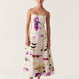 AJE (white/flower) Victoria wild hydrangea strapless midi