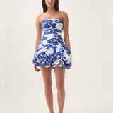 AJE (blue floral) Violette bubble hem mini