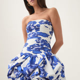 AJE (blue floral) Violette bubble hem mini